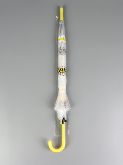 Зонт - трость полуавтоматический «Пчёлки», 8 спиц, R=45/54 см, D = 90 см, прозрачный, белый, жёлтый