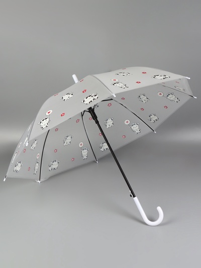 Зонт - трость полуавтоматический «Коровки», 8 спиц, R=45/54 см, D = 90 см, прозрачный, белый