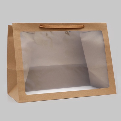 Пакет подарочный с окном, крафт, горизонтальный, 60×45×35 см