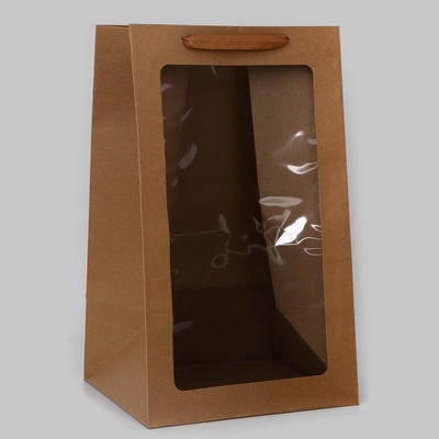 Пакет подарочный с окном, крафт, 50×30×25 см