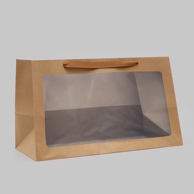 Пакет подарочный с окном, крафт, горизонтальный, 50×30×25 см