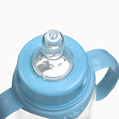 Бутылочка для кормления Крошка Я «Малыш енот» от 0 мес., 150 мл, цилиндр, с ручками, голубая