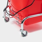 Тележка уборочная одноведерная с вертикальным отжимом и сеткой, красное ведро 25 л, хромированная рама - Фото 3