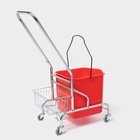 Тележка уборочная одноведерная с вертикальным отжимом и сеткой, красное ведро 25 л, хромированная рама - Фото 5