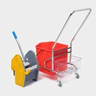 Тележка уборочная одноведерная с вертикальным отжимом и сеткой, красное ведро 25 л, хромированная рама - Фото 2