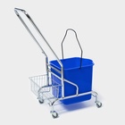 Тележка уборочная одноведерная с вертикальным отжимом и сеткой, синее ведро 25 л, хромированная рама - Фото 5