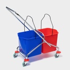 Тележка для уборки с вертикальным отжимом, два ведра по 25 л, на колёсах, хромированная рама - Фото 4