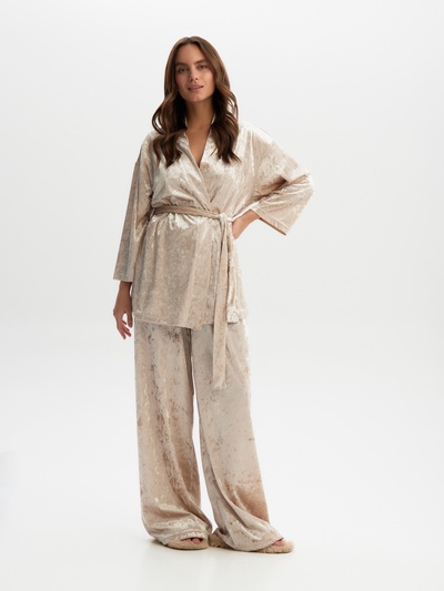 Костюм домашний женский (жакет, брюки) KAFTAN Velvet, размер 40-42, бежевый