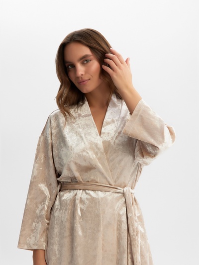 Костюм домашний женский (жакет, брюки) KAFTAN Velvet, размер 40-42, бежевый
