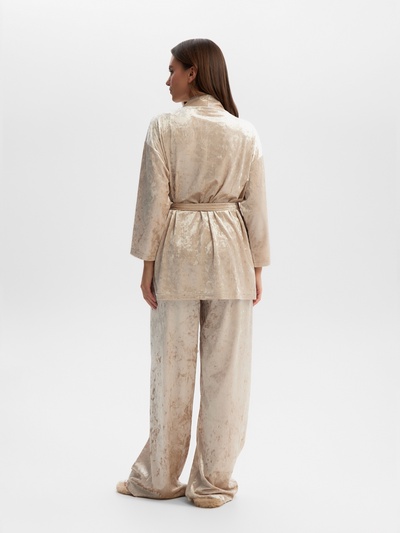 Костюм домашний женский (жакет, брюки) KAFTAN Velvet, размер 40-42, бежевый