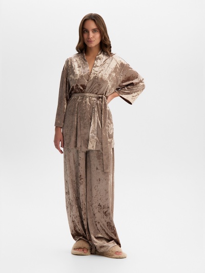 Костюм домашний женский (жакет, брюки) KAFTAN Velvet, размер 40-42, цвет кофейный