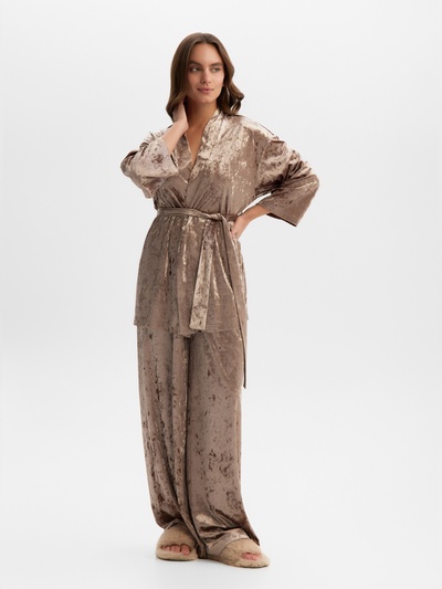Костюм домашний женский (жакет, брюки) KAFTAN Velvet, размер 40-42, цвет кофейный