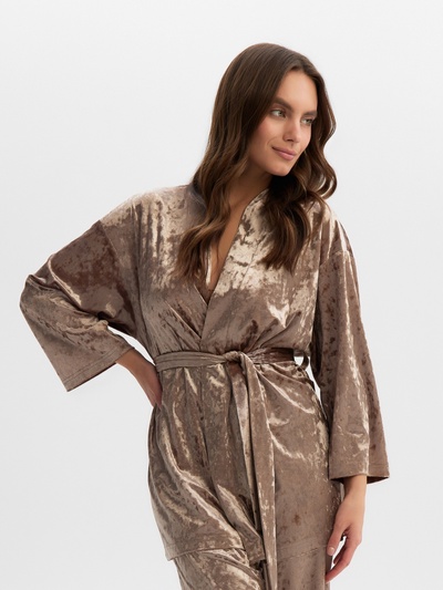 Костюм домашний женский (жакет, брюки) KAFTAN Velvet, размер 40-42, цвет кофейный