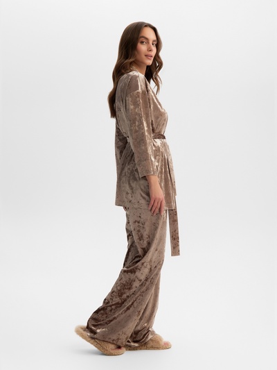 Костюм домашний женский (жакет, брюки) KAFTAN Velvet, размер 40-42, цвет кофейный