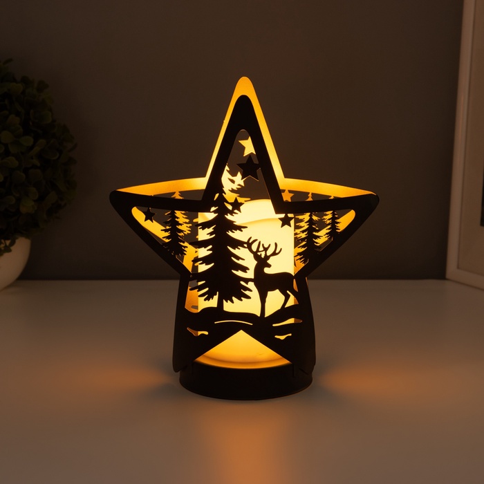 Светодиодная свеча в подсвечнике RISALUX «Звезда», LED-ночник, 3×ААА, чёрный 10.5×21.8×23 см - Фото 1