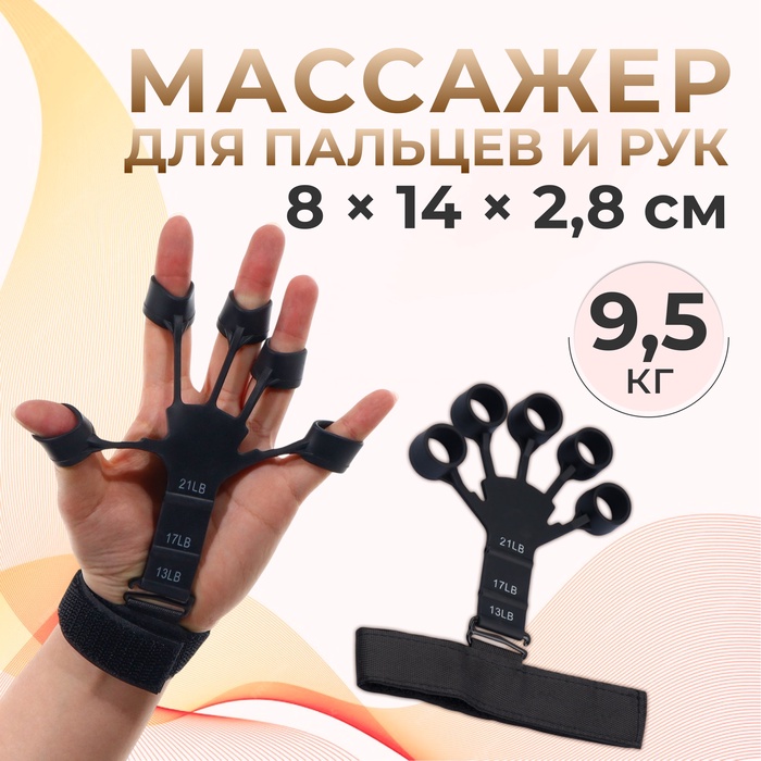 Массажёр для разработки рук и пальцев, с манжетом, 8×14×2.8 см, чёрный - Фото 1