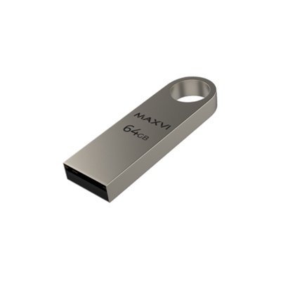 Флешка Maxvi MK, 64 ГБ, USB 2.0, чтение до 25 Мб/с, запись до 15 Мб/с, серебристая