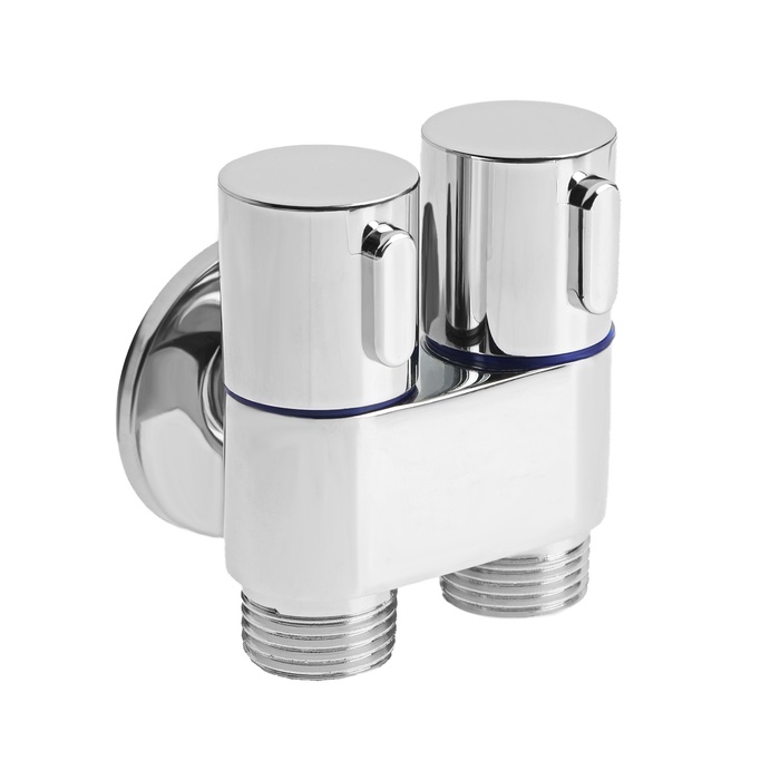 Кран для бытовых приборов ZEIN, 1/2 × 1/2, угловой, двойной, хром