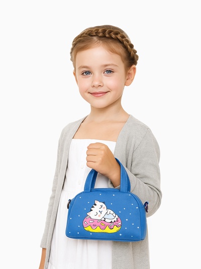 Сумка детская для девочки на молнии, регулируемый ремень, синяя