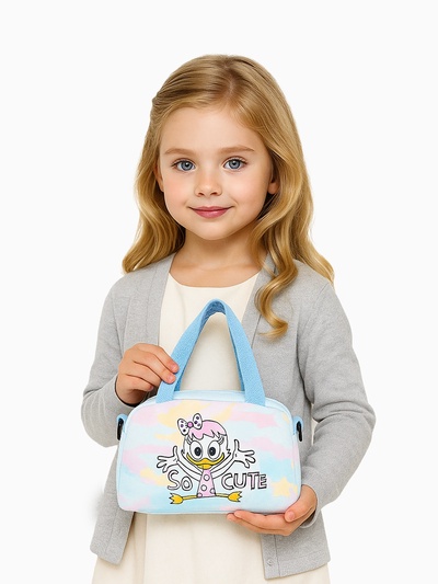 Сумка детская для девочки на молнии, регулируемый ремень, голубая