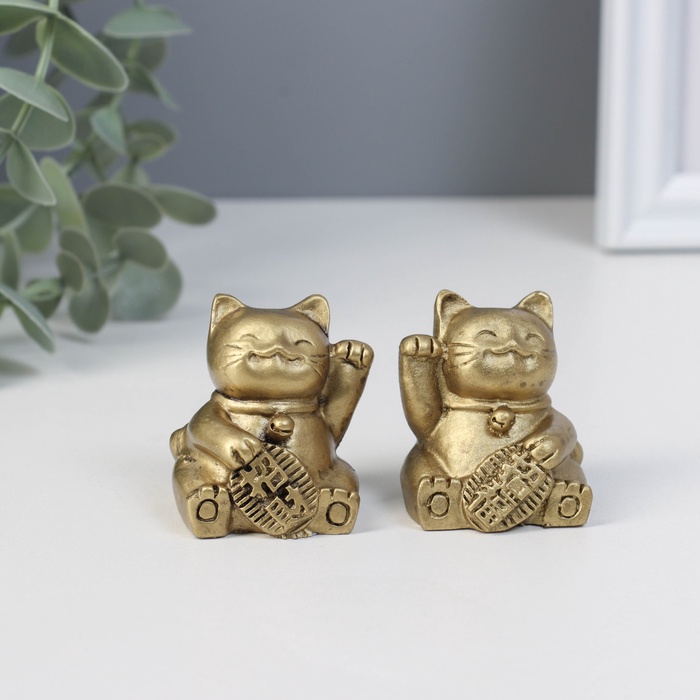 Нэцкэ фигурка «Манэки-нэко. Счастье и богатство», полистоун, набор 2 шт., 3.5×4.5 см