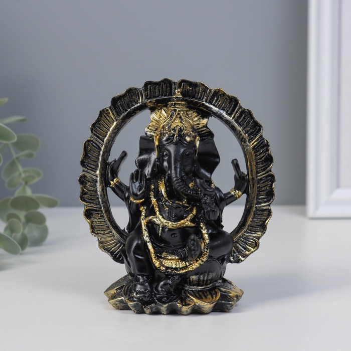 Нэцкэ фигурка «Ганеша в цветке», полистоун, 7.5×11×12.5 см