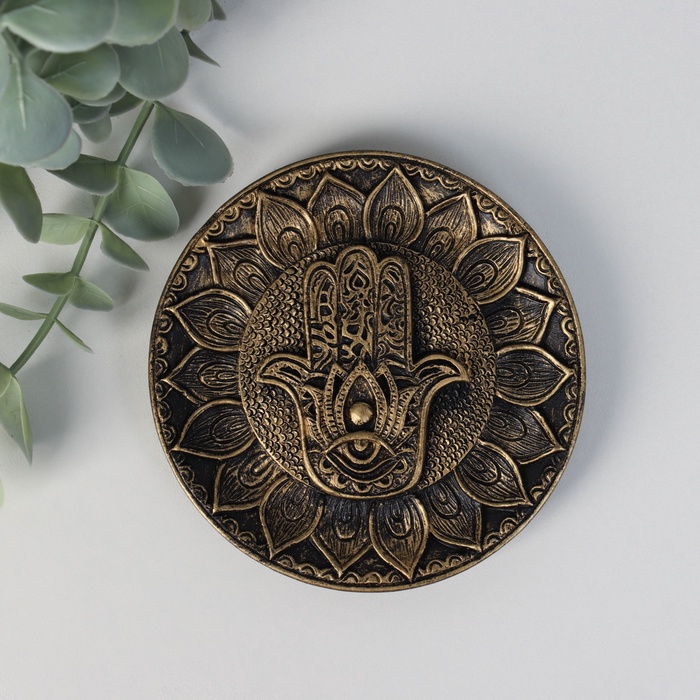 Подставка для благовоний полистоун «Рука Фатимы», золото, 9.8×9.8×1 см - Фото 1