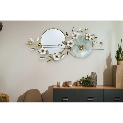 Декор настенный, панно металл с зеркалом «Веточка с цветами», 64×149×8 см