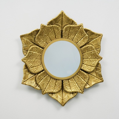 Декор настенный с зеркалом «Цветок с тиснением», панно металл под золото, 69×79×7 см