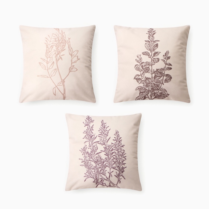 Чехол на подушку 3 шт. «Этель» Botanic, 40×40 см, велюр - Фото 1