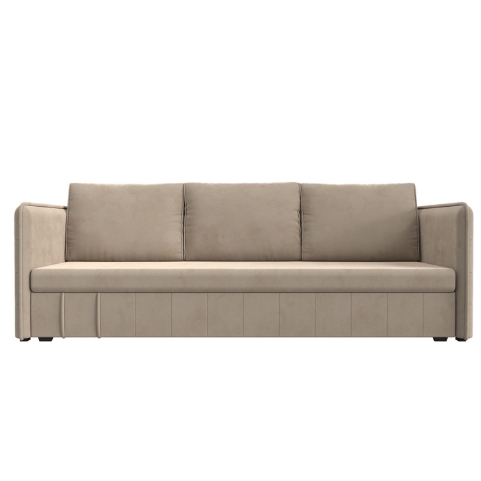 Прямой диван «Слим», ППУ, механизм еврокнижка, велюр, цвет бежевый - Фото 1