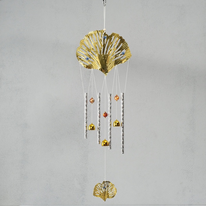 Музыка ветра от сглаза металл «Лист Назар», 4 трубки и 3 колокольчика, 2.5×23.5×67 см