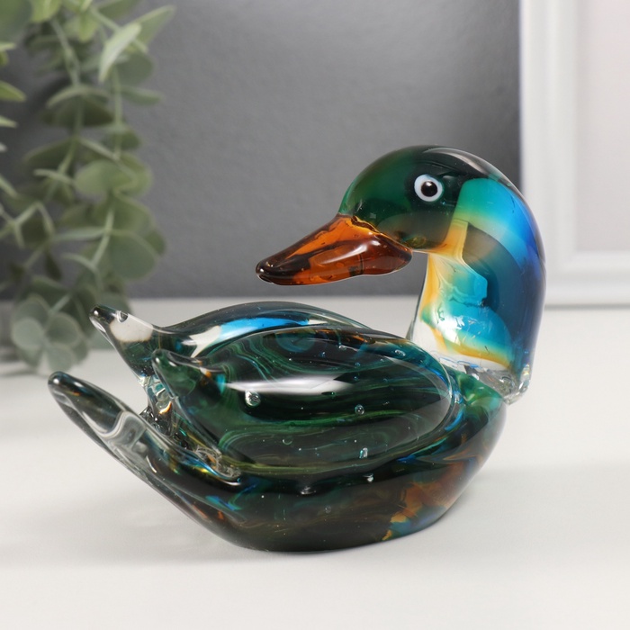 Фигурка стекло «Уточка-мандаринка», зелёный 8×15.5×9.5 см