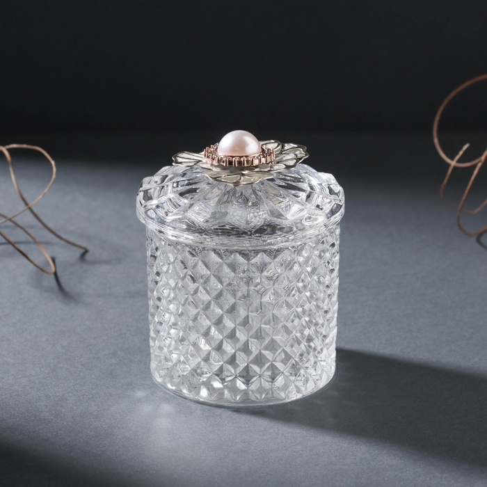 Шкатулка для украшений «Цветок с сеточкой», стекло, серебро, 6×6×8 см - Фото 1