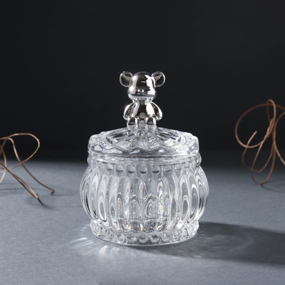 Шкатулка для украшений «Мишка», стекло, серебро, 8×8×10 см