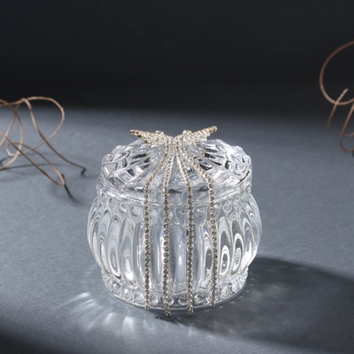 Шкатулка для украшений «Бабочка со шлейфом», стекло, серебро 7.5×7.5×7 см