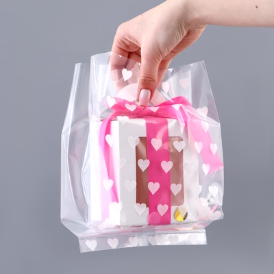 Пакет полиэтиленовый квадратный с вырубной ручкой, упаковка, «Сердечки», 15×25+6 см ±5% 60 мкм