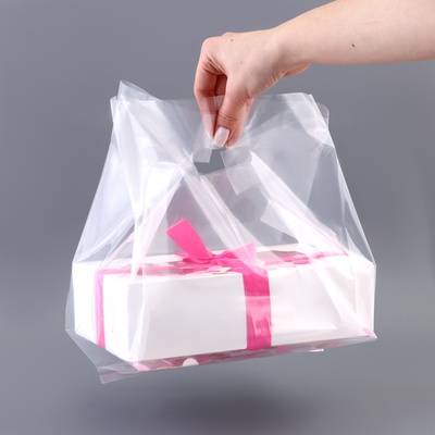 Пакет квадратный полиэтиленовый с вырубной ручкой, упаковка, прозрачный, 23.5×38+22 см ±5% 60 мкм