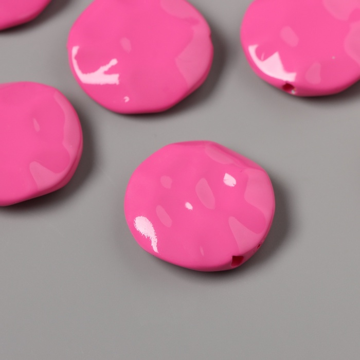 Бусина для творчества акрил «Плоский мятый круг», розовый 2.5×2.5×0.6 см