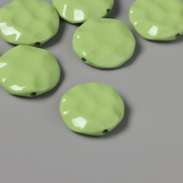 Бусины для творчества акрил «Плоский мятый круг», зелёный 2.5×2.5×0.6 см