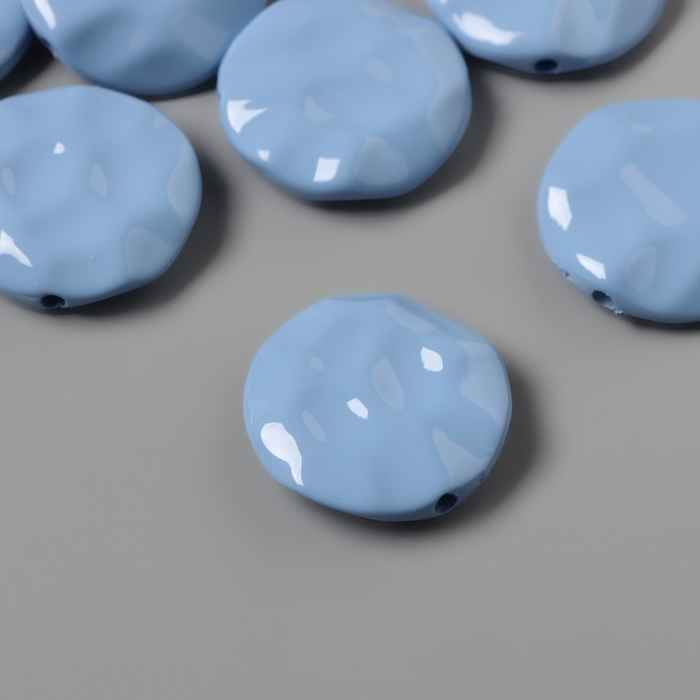 Бусины для творчества акрил «Плоский мятый круг», голубой 2.5×2.5×0.6 см