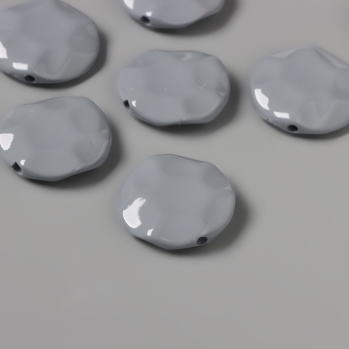 Бусины для творчества акрил «Плоский мятый круг», серый 2.5×2.5×0.6 см