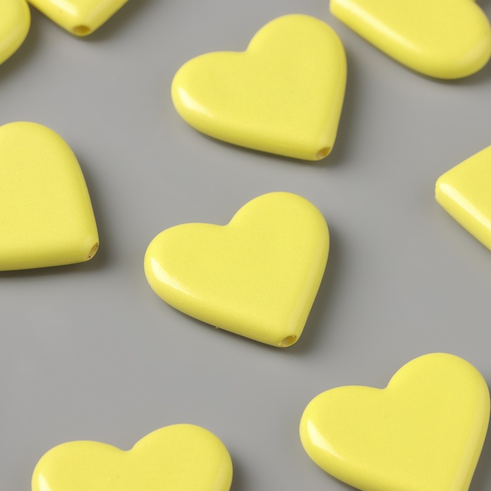 Бусины для творчества акрил «Сердечки гладкие», жёлтый 2.4×2×0.5 см - Фото 1
