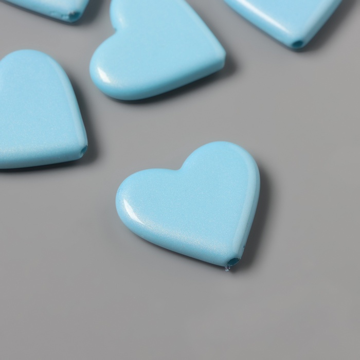 Бусины для творчества акрил «Сердечки гладкие», голубой 2.4×2×0.5 см - Фото 1