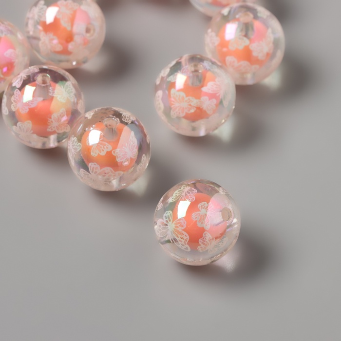 Бусина для творчества акрил «Белые бабочки», мандарин 1.6×1.6×1.6 см