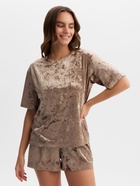 Пижама женская (футболка, шорты) KAFTAN Velvet, размер 44-46, кофейная - фото 27479667