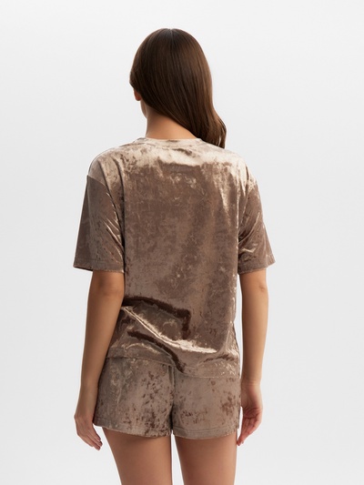 Пижама женская (футболка, шорты) KAFTAN Velvet, размер 44-46, кофейная