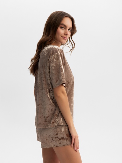 Пижама женская (футболка, шорты) KAFTAN Velvet, размер 44-46, кофейная