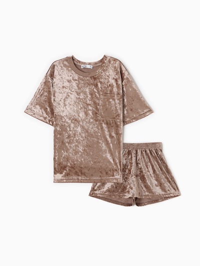 Пижама женская (футболка, шорты) KAFTAN Velvet, размер 44-46, кофейная