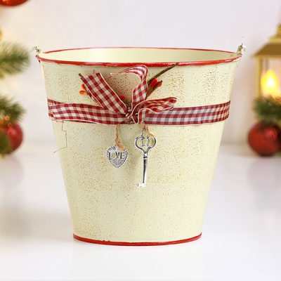 Декоративное кашпо для цветов «Ведерко Рустад», 15×15×14 см, металлическое, бежевое